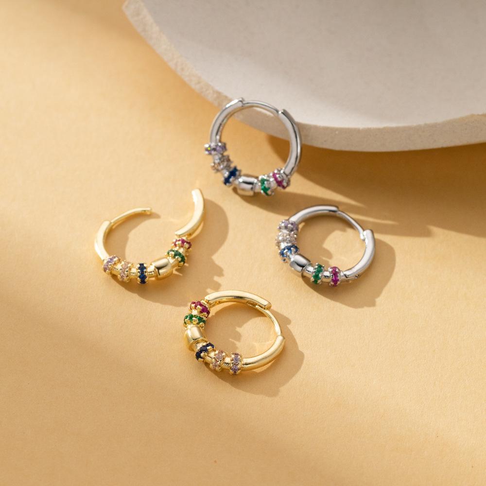 Crystal Female Rainbow Zircon Stone Hoop Earrings Fashion Gold Color Wedding  For Women