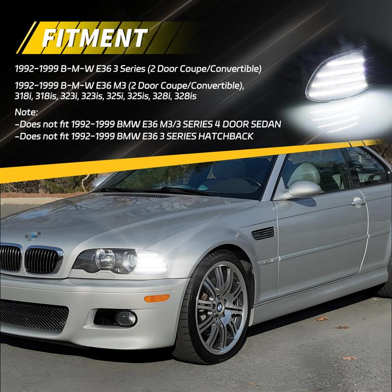 2X Front Corner Parking Light Turn Signal Light Side Marker Light DRL Light W/LED For 2000 2001 BMW 32i/325Ci/328Ci/330Ci/M3
