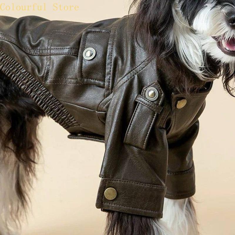Small Dog Leather Jackets Motorcycles Styles Cyclists Coat with Metal Button Shoulder Belt Warm Fall Winter Pet Costume