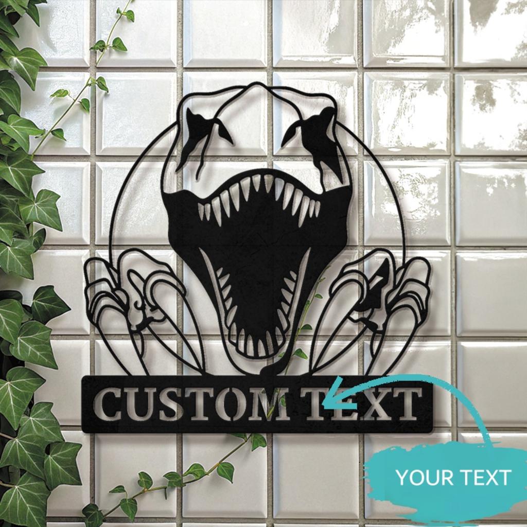 Custom T-Rex Dinosaur Skeleton Metal Sign with Text Wall Art Home Office Man Cave Decor Unique Durable Indoor Gift