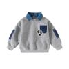 Boys' Lapel Faux Two-Piece Fleece Lined Pullover Sweatshirt