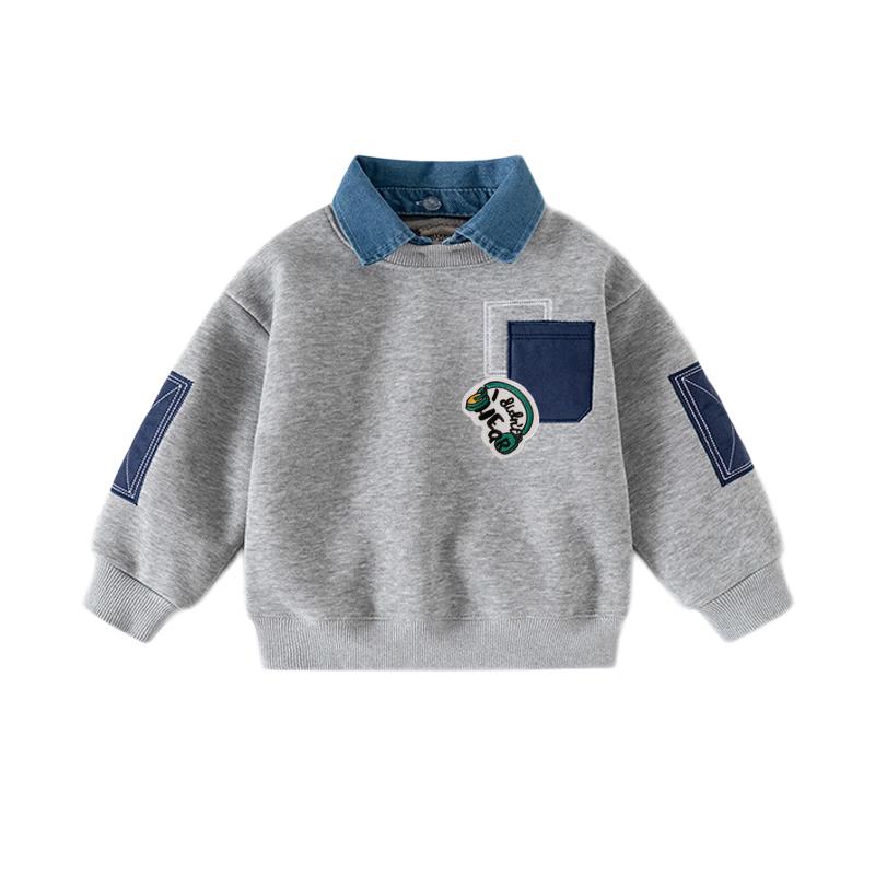 Babyprints Boys  Lapel Faux Two-Piece Fleece Lined Pullover Sweatshirt 140