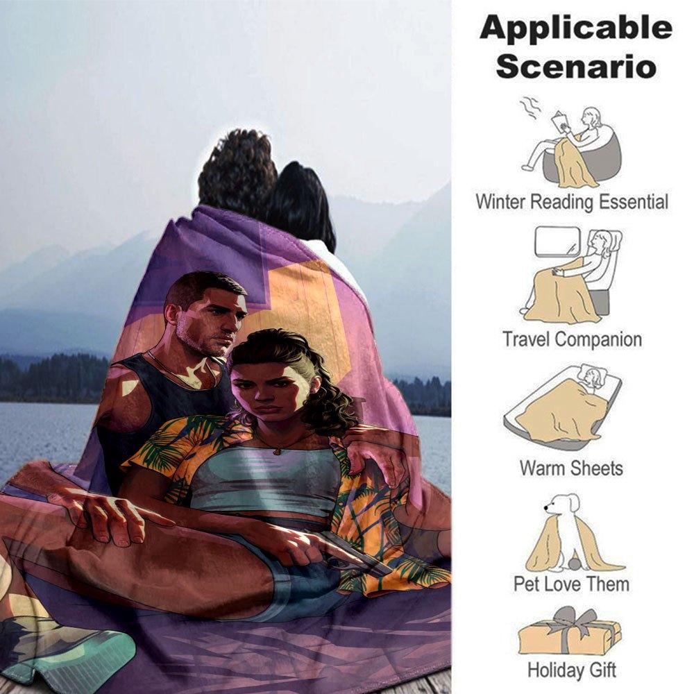 1pc Grand Theft Auto Soft Flannel Blanket with Designer Print A Cozy Blanket for All Seasons, Perfect for the Couch, Bed, Office