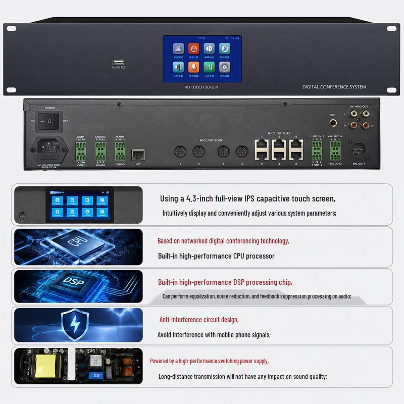 Great Wall Professional 16-Unit Wired Digital Conference System (CN Version)