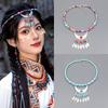 1PC Long Chain Ethnic Style Hair Jewelry Headpieces Forehead Dancing For Women Leaf Tassel Necklace Bohemia Headwear