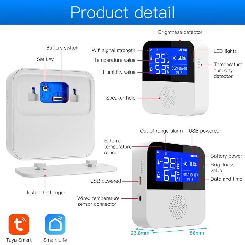 Tuya Smart WiFi Temperature Humidity Sensor LCD Display Devices Indoor Outdoor Thermometer Hygrometer Meter Supports Alexa