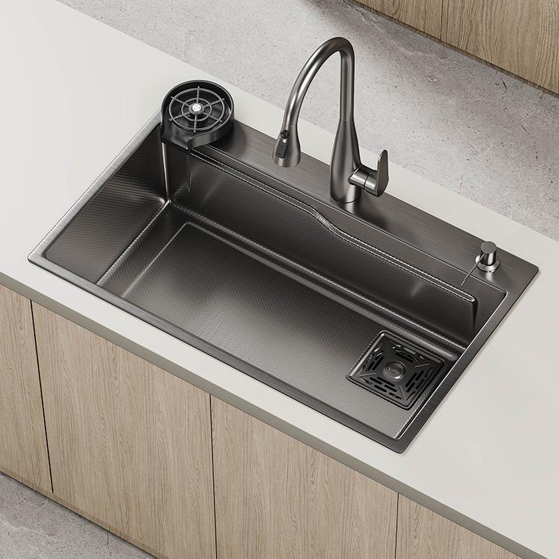 Handmade Gunmetal Gray SUS304 Stainless Steel Large Single Bowl Kitchen Sink
