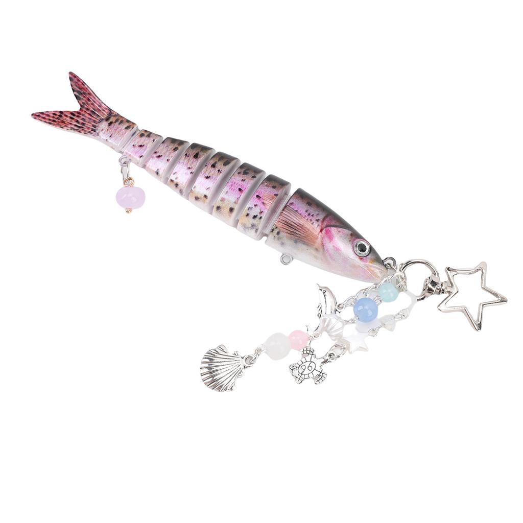 Lifelike Fish Keychain 5.3 Inch Alloy ABS 3D Eye Creative Fishing Bait Keychain for Bag Purse Fishing Gifts Pink