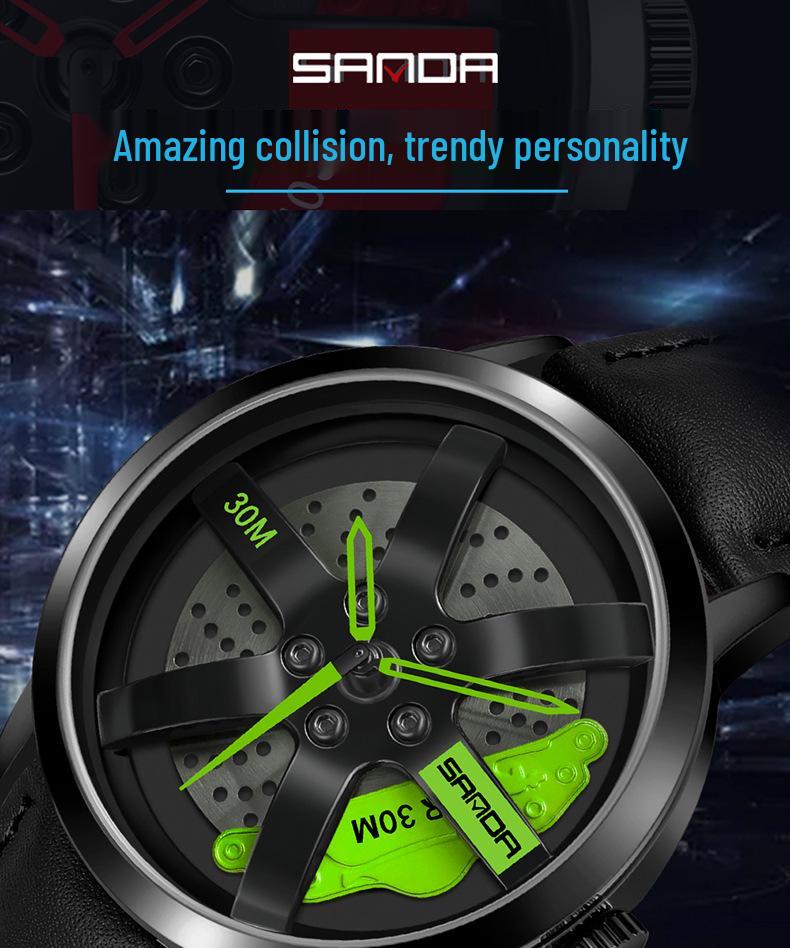 Sanda Men's 1061 Waterproof Leather Strap Watch with Trendy Hollow Dial
