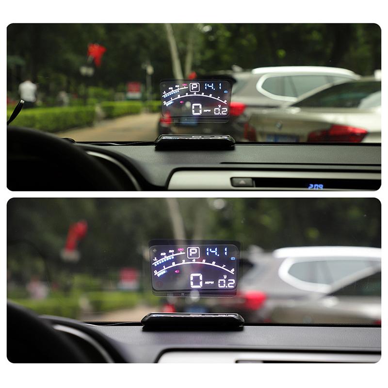 Car Speed HUD With Bracket 5.5 Inch OBD Windshield Projector Speedometer Gauge Display Voltage Coolant Temperature Monitor Truck