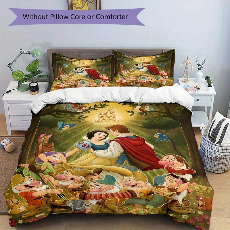 3pcs Happy Prince Charming Snow White and the Dwarfs Printed Quilt Set - Soft and Comfortable Quilt Cover for Bedroom, Guest Room and Dormitory D