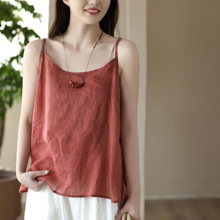 Summer 2023 Japanese Retro Cotton-Linen Camisole Vest L
