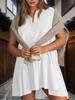 Womens V Neck Sweatshirt Dress Short Sleeve Oversized Patchwork Mini Dress
