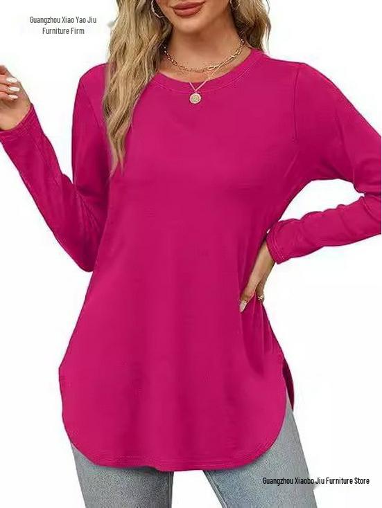 Autumn Women's Solid Long Sleeve Round Neck Loose Casual Top