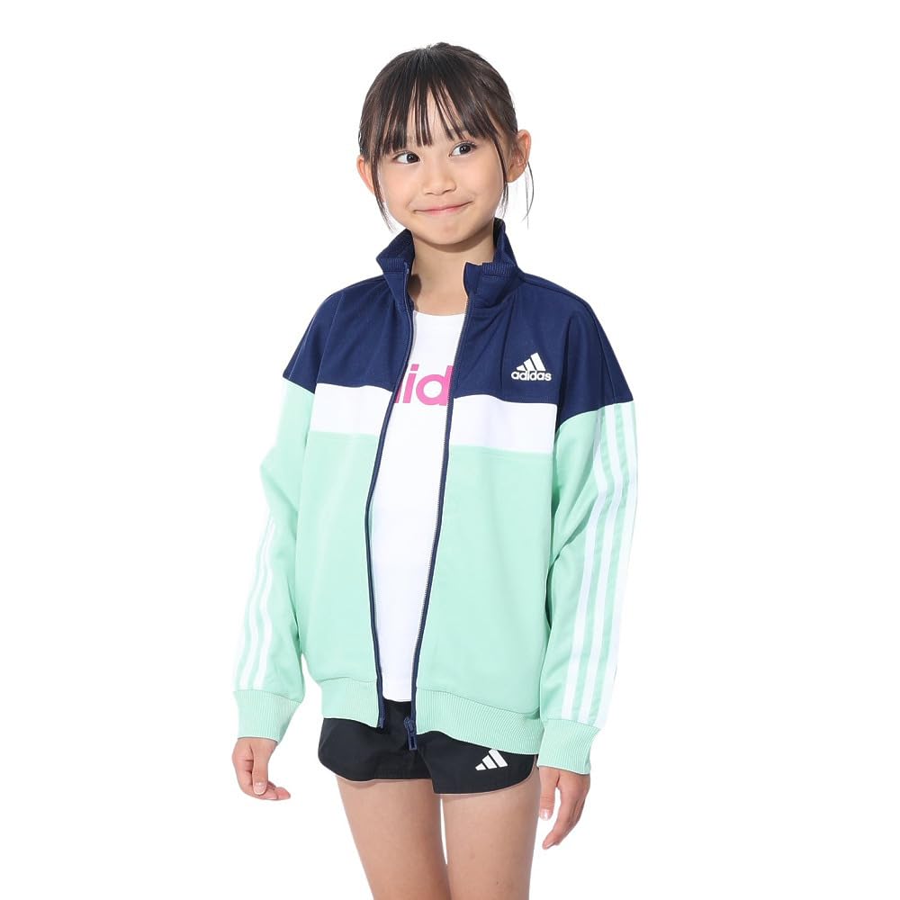Adidas Tiberio Aero Lady Double Knit Jersey Regular Fit Track Aqua J130 Top, Jacket, Kids' JSY39, Semi-Flash (IS5173),