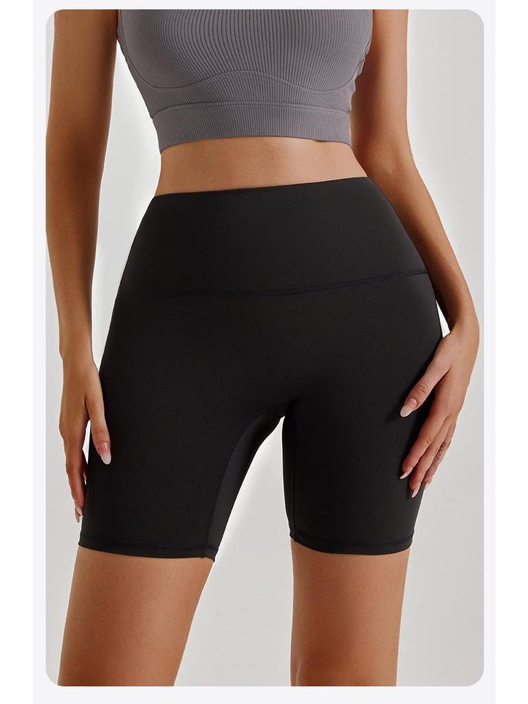 High-Waist Nude Yoga Shorts - Seamless, Hip-Lifting, Women's Fitness Wear