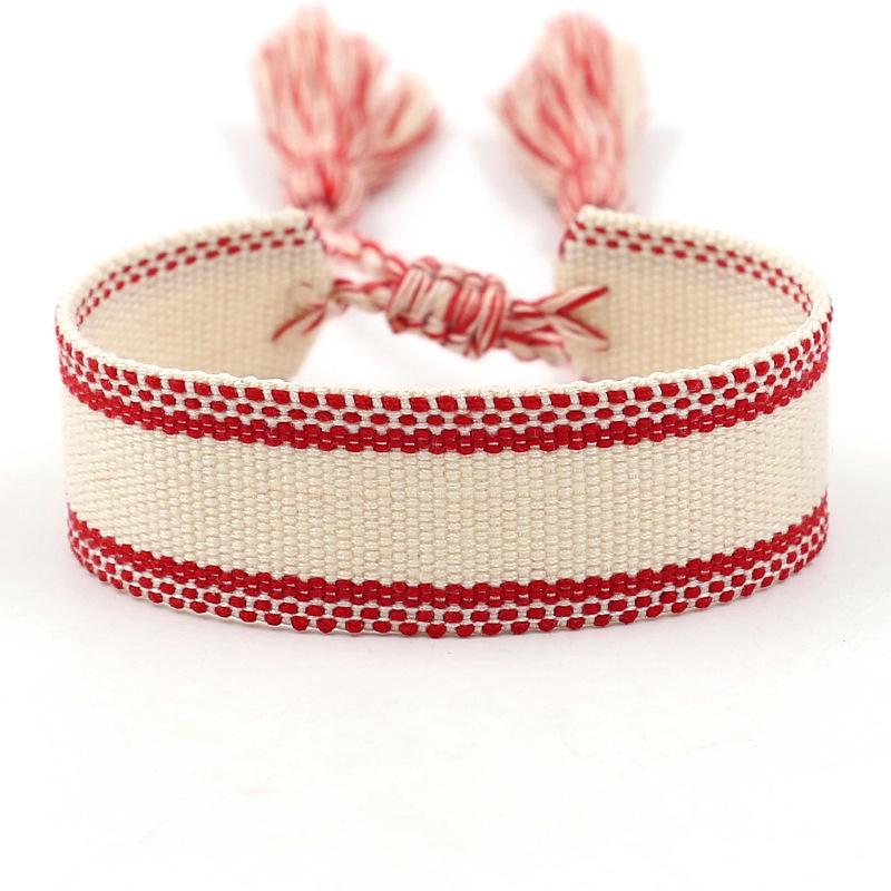 Ethnic Style Woven Bracelet with Embroidered Tassels - D Family DIY Promotion Wristband