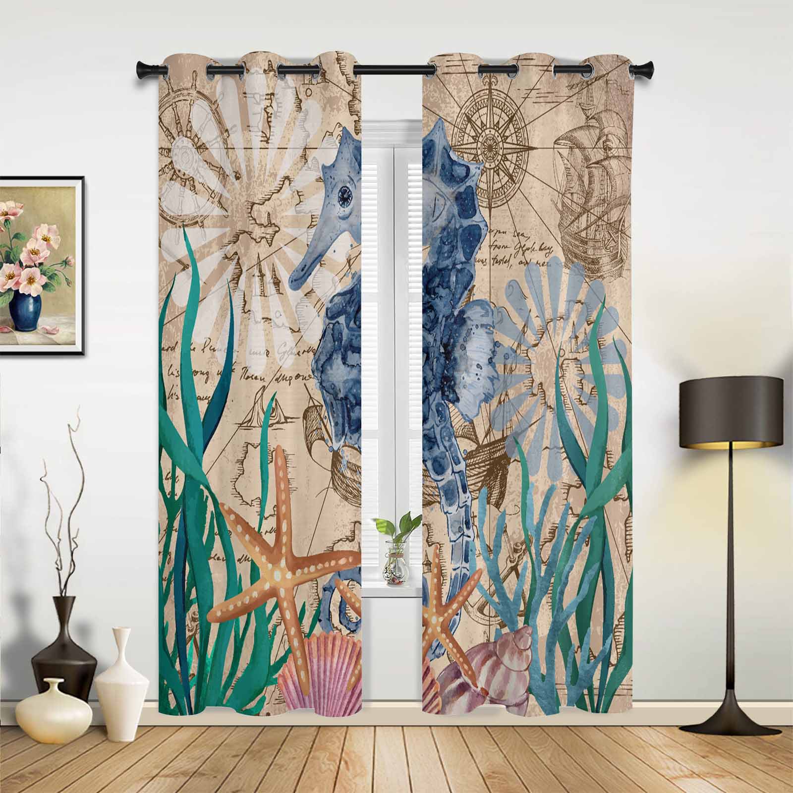 

Летние морская жизнь коралловые морские черепахи оконные шторы для гостиной роскошные занавески для спальни кухонные жалюзи шторы 135W x 60H(cm) x1