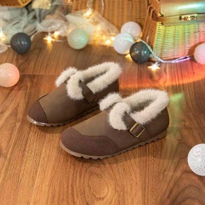 

Winter new retro velvet round head flat bottom one pedal warm beanie shoes women s matte comfortable wool cotton shoes 40 темно-коричневого