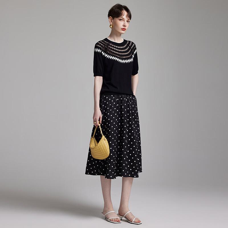 Wudao Women's Hollow Jacquard Knit T-Shirt