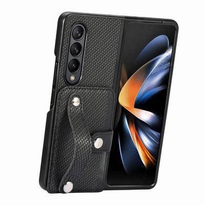 Etui na telefon z miejscem na karty do Samsung Galaxy Z Fold5 5G, Skóra PU+PC Opaska na nadgarstek Podpórka Etui na telefon komórkowy