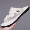 Tongs pour Hommes Pantoufles en Cuir Noir Chaussures Plates Simples Été Blanc Extérieur Marron Bout Ouvert Chaussures de Plage Grande Taille