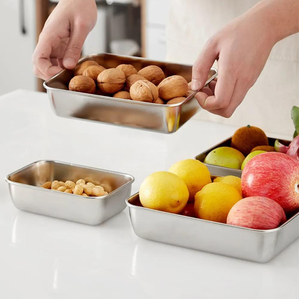 Rectangle Stainless Steel Food Storage Trays with Plastic Cover Food Container  Sausage