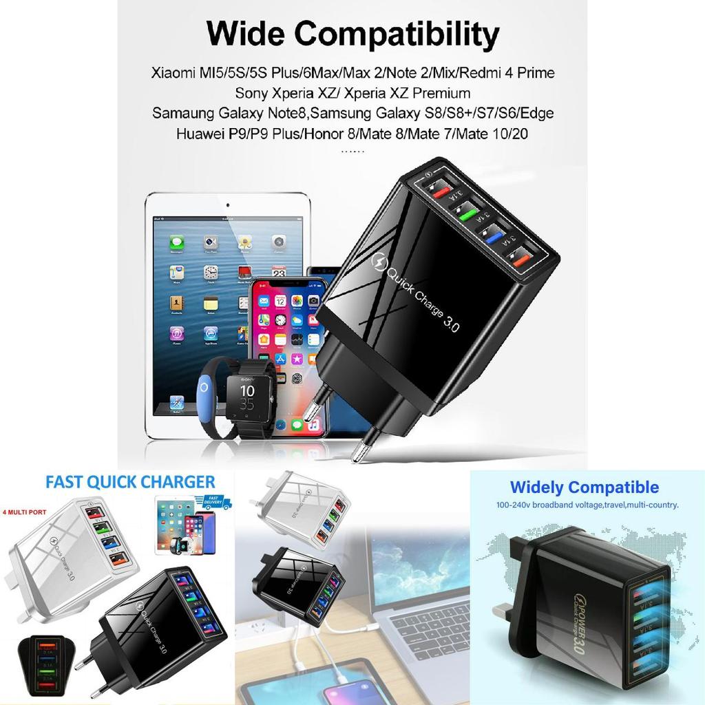 Colorful 4 Usb Phone Charger 3a Tablet Travel Charger Eu Plug Charging Head
