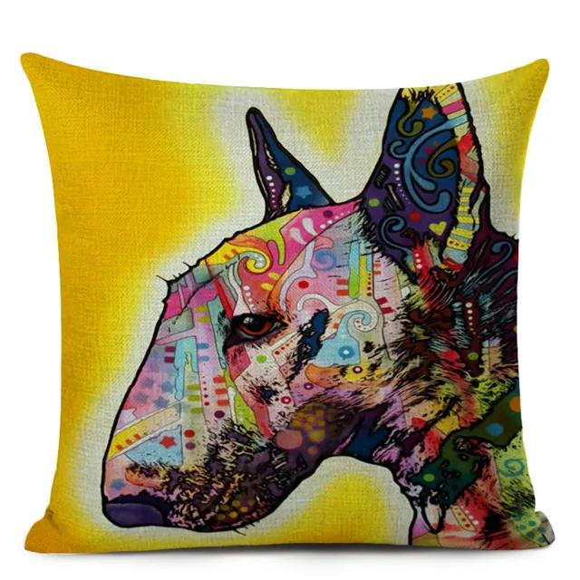 Bull Terrier Cushion Cover Cute Dog Printed Throw Pillows Cover Car Sofa Decorative Pillowcase Home Decor 45x45cm