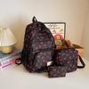 3 Pcs/Set Fashion Large Capacity Bow Backpack Bow Print Adjustable Strap Student Backpack Nylon School Bag