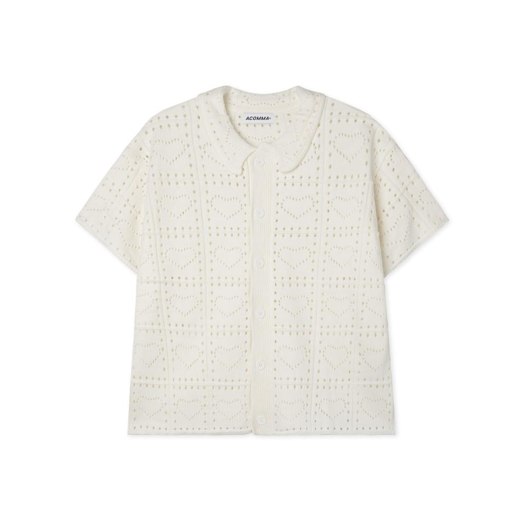 Apostrophe Comma Heart Punched Collar Short Sleeve Cardigan_Black