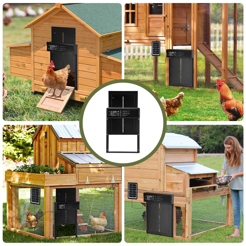 Solar Automatic Chicken Coop Door with LCD Screen, light Sensor/ Timer/ Remote Control Auto Chicken Doors Anti Pinch Waterproof