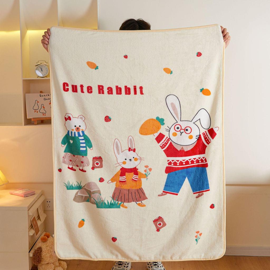 Cartoon Style Flannel Fleece Children's Blanket - Single Layer, All-Season, Small Nap Blanket with Edging