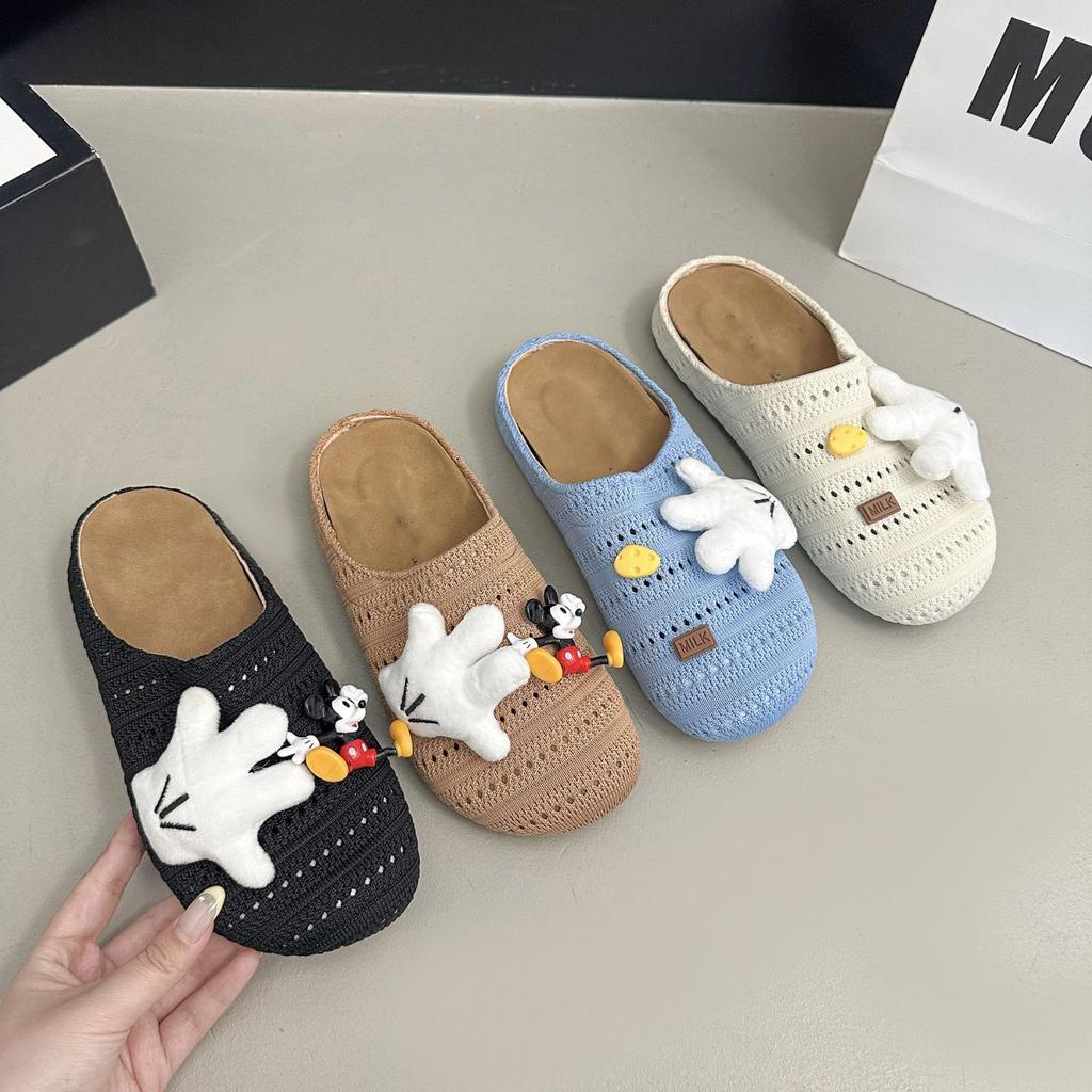 Cute casual hollow breathable cartoon Mickey Baotou drag 2025 summer new fashionable versatile home cool slippers