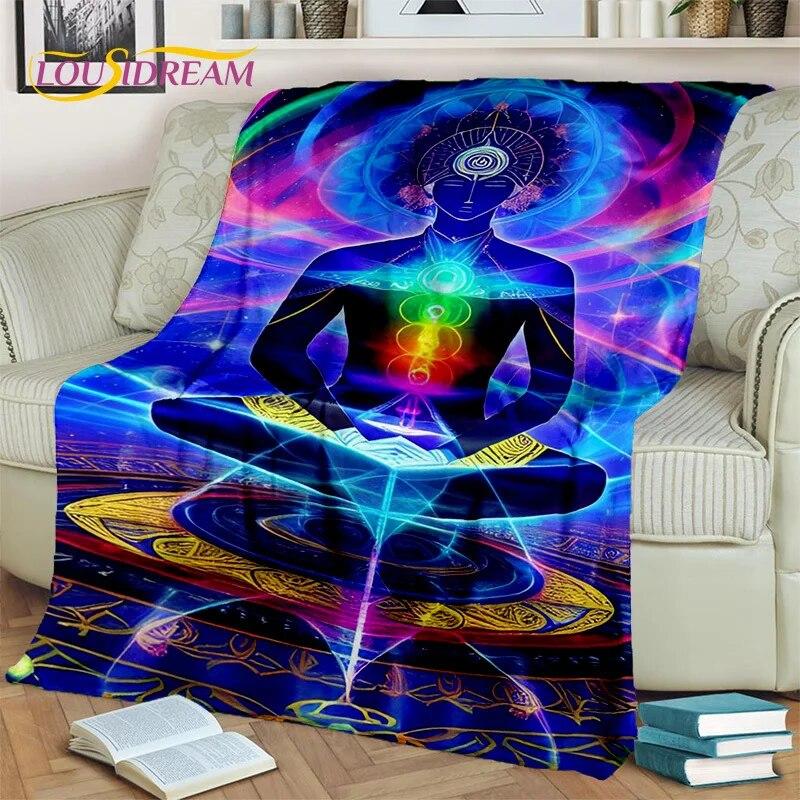 Rainbow 7 Chakra Yoga Meditation Blanket,Flannel Throw Blanket for Home Bedroom Bed Sofa Picnic Office Hiking Leisure Nap Cover