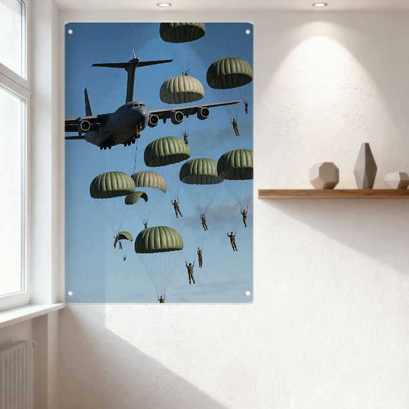 C-17 Globemaster III Wojskowy Samolot Transportowy Zrzut Spadochronowy Metalowy Znak Blaszany - Vintage Plakietka Lotnictwa Wojskowego do Domu O
