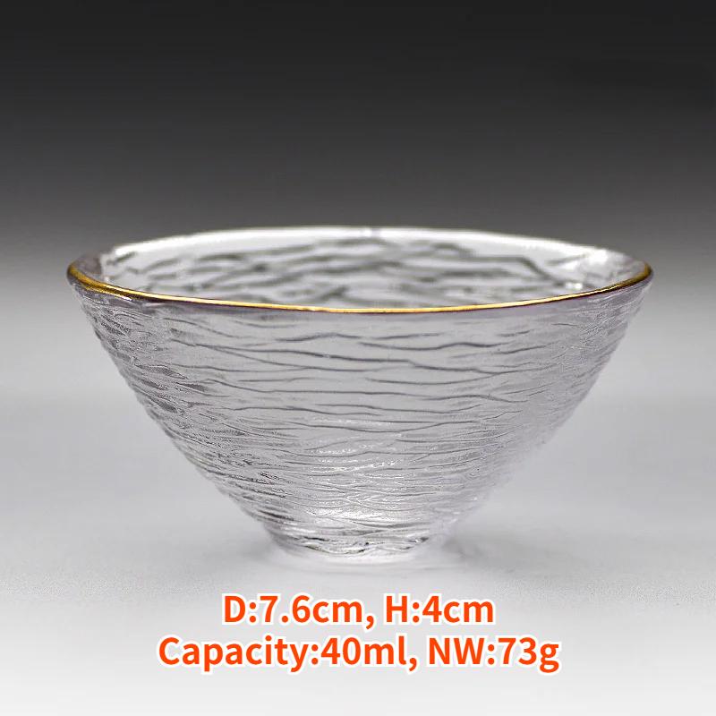Japanese Glass Tea Cup with Gold Rim, Kung Fu Accessories, Small Teacup, Crystal Teaware Set, Tea Bowl, Cute Cup for Puer Wine