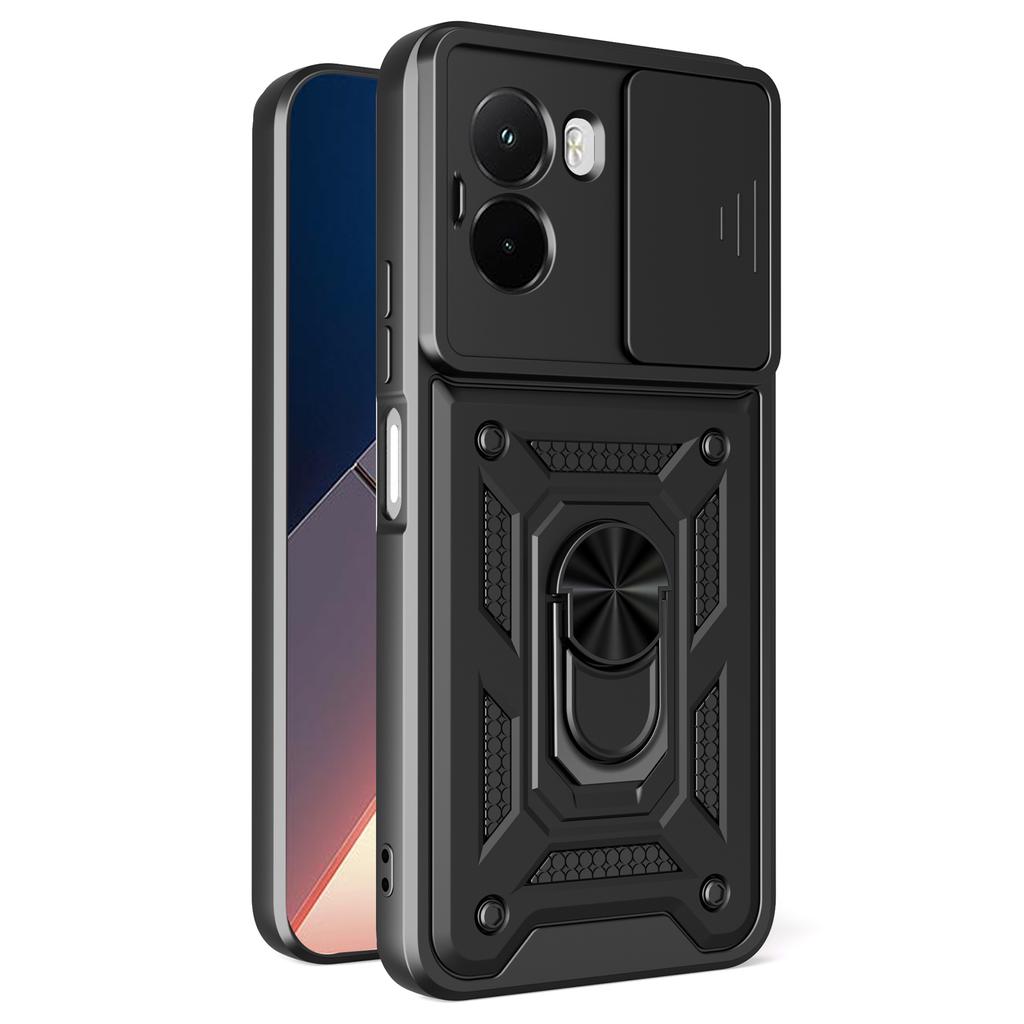 For Xiaomi Poco M7 4G (169mm) Case with Slide Camera Lid PC+TPU Kickstand Phone Cover