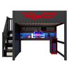 Gaming Loft Bed (140 X 200 Cm) with Desk, Stairs with Storage, LED Lighting and USB Port, Black