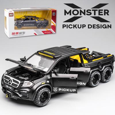 1/28 Escala Benz Monster Pickup 6x6 Diecast Car Model Toy, Vehículo de juguete con sonido y luz para niños pequeños y niñas Colección de regalos