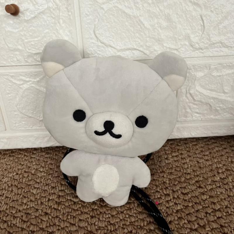 NEW Rilakkuma Plush Crossbody Bag Black White Two Tone Relax Bear Doll Coin Purse Keychain Soft Bag Kawaii Storage Handbag Decor