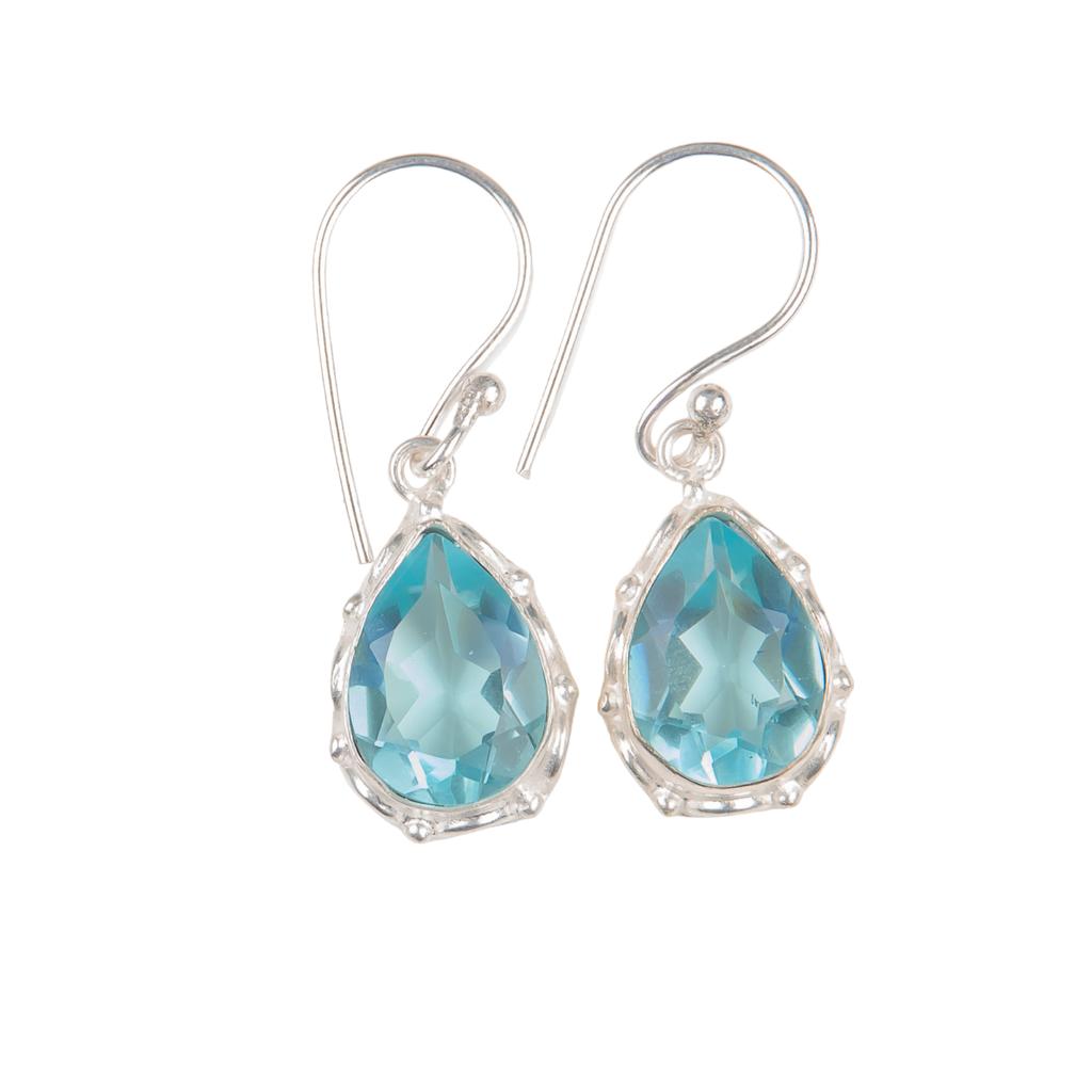 Natural Sky Blue Topaz Gemstone 925 Stamped Silver Handmade Drop Earrings 1.30" EE-3-2