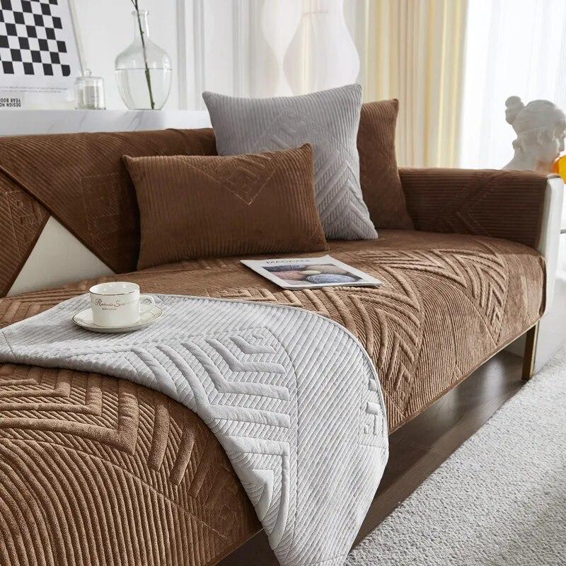 

Новые утолщенные жаккардовые чехлы на диван, Нескользящий коврик для дивана, осенне-зимние чехлы для дивана для гостиной, однотонная мягкая диванная подушка 70x150cm 1pcs