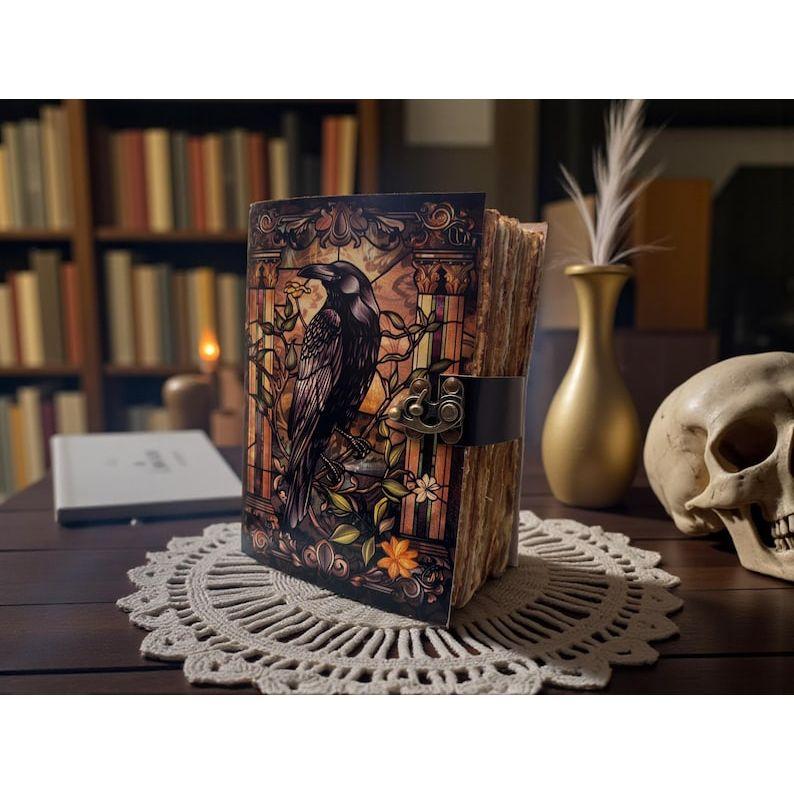 Raven Leather Grimoire Journal – Gothic Spellbook, Witchcraft Notebook