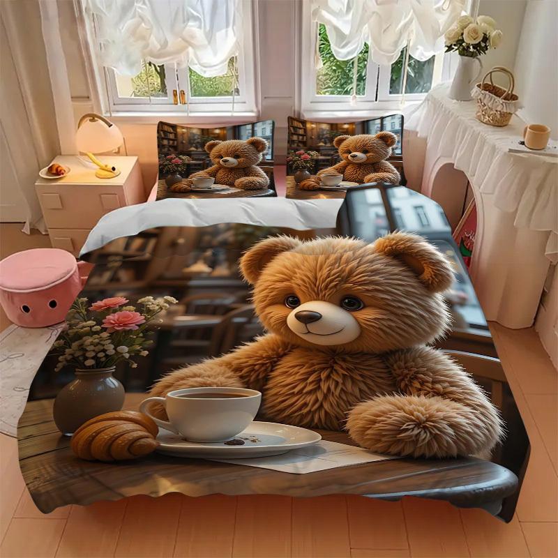 Set Biancheria da Letto Orsacchiotto Anime 3 Pezzi - Include Una Copripiumino e Due Federe (Nessun nucleo) - Perfetto per la Decorazione della Camera da Letto e della Camera degli Ospiti,