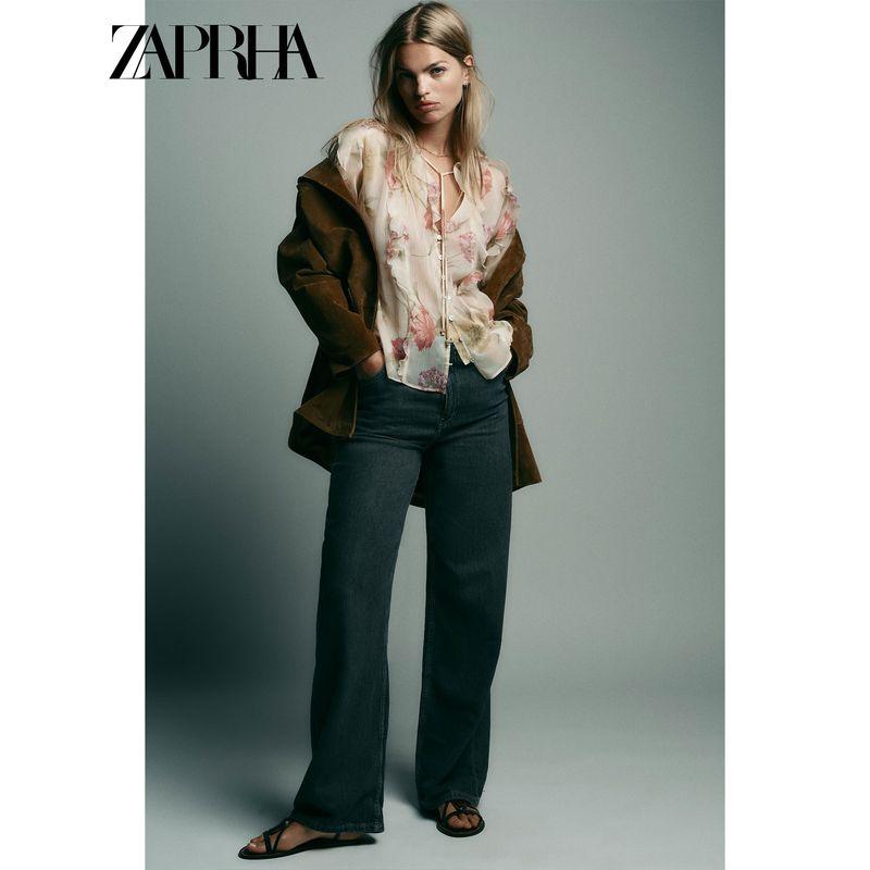 Zaprha 2025 Autumn New Western Style Beautiful Flowers Print Translucent Casual Shirts Women 6852111