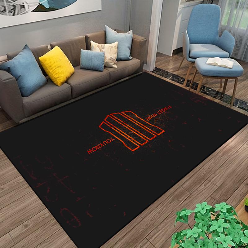 Fashionable Rug with Red Graphic On Black Background Suitable for Use As an Anti-slip Game Mat for Living Room and Bedroom Sofas