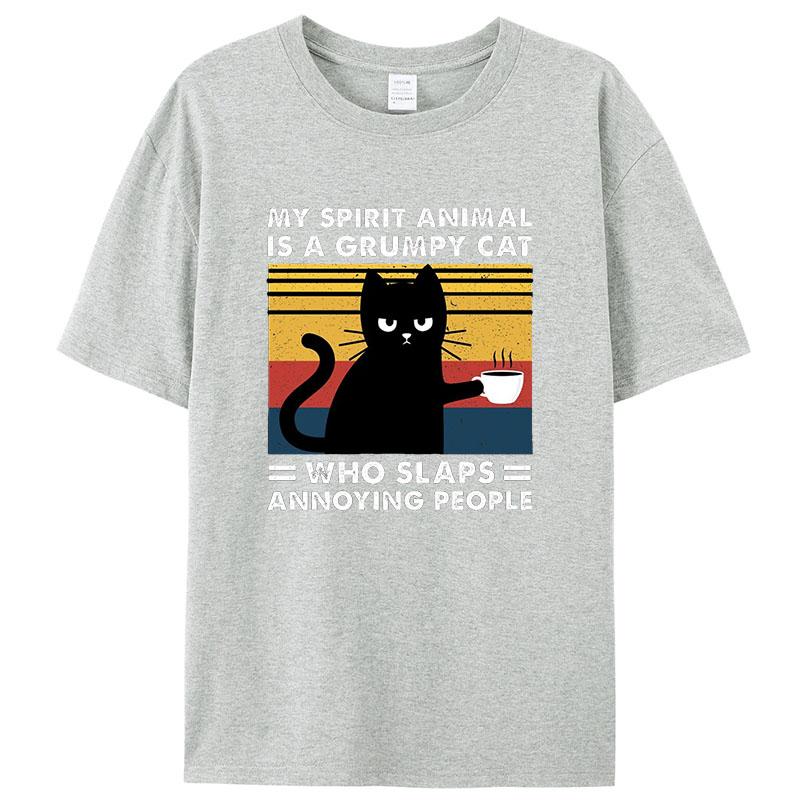 

Футболки с рисунком «Черный кот, я не спорю», футболки с забавным котом, кофе, топы большого размера, модные футболки в стиле Харадзюку, мужские футболки XXXL серый