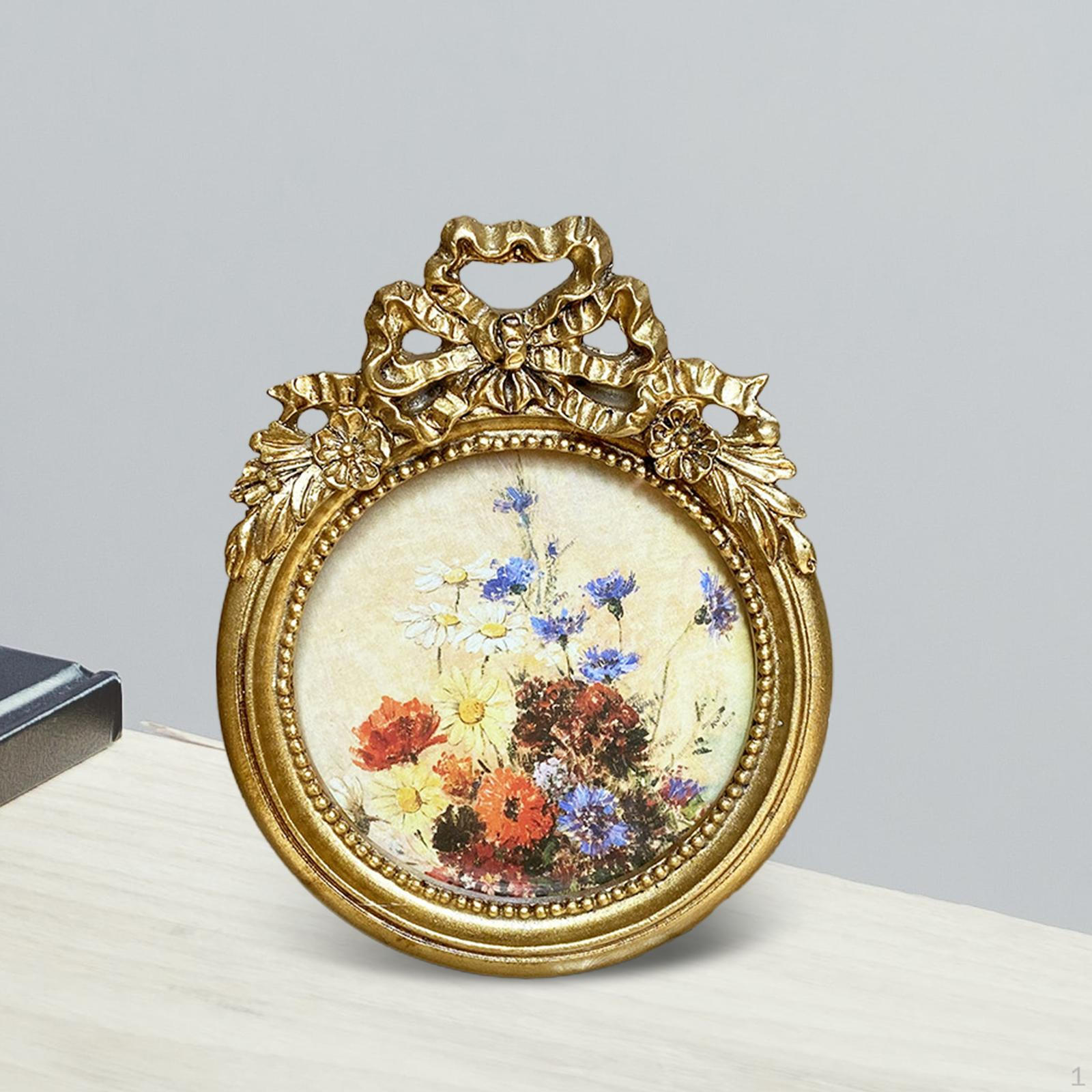 

Small Vintage 3x3 Round Picture Frame, Mini Antique Ornate Photo Table Top and Wall Hanging