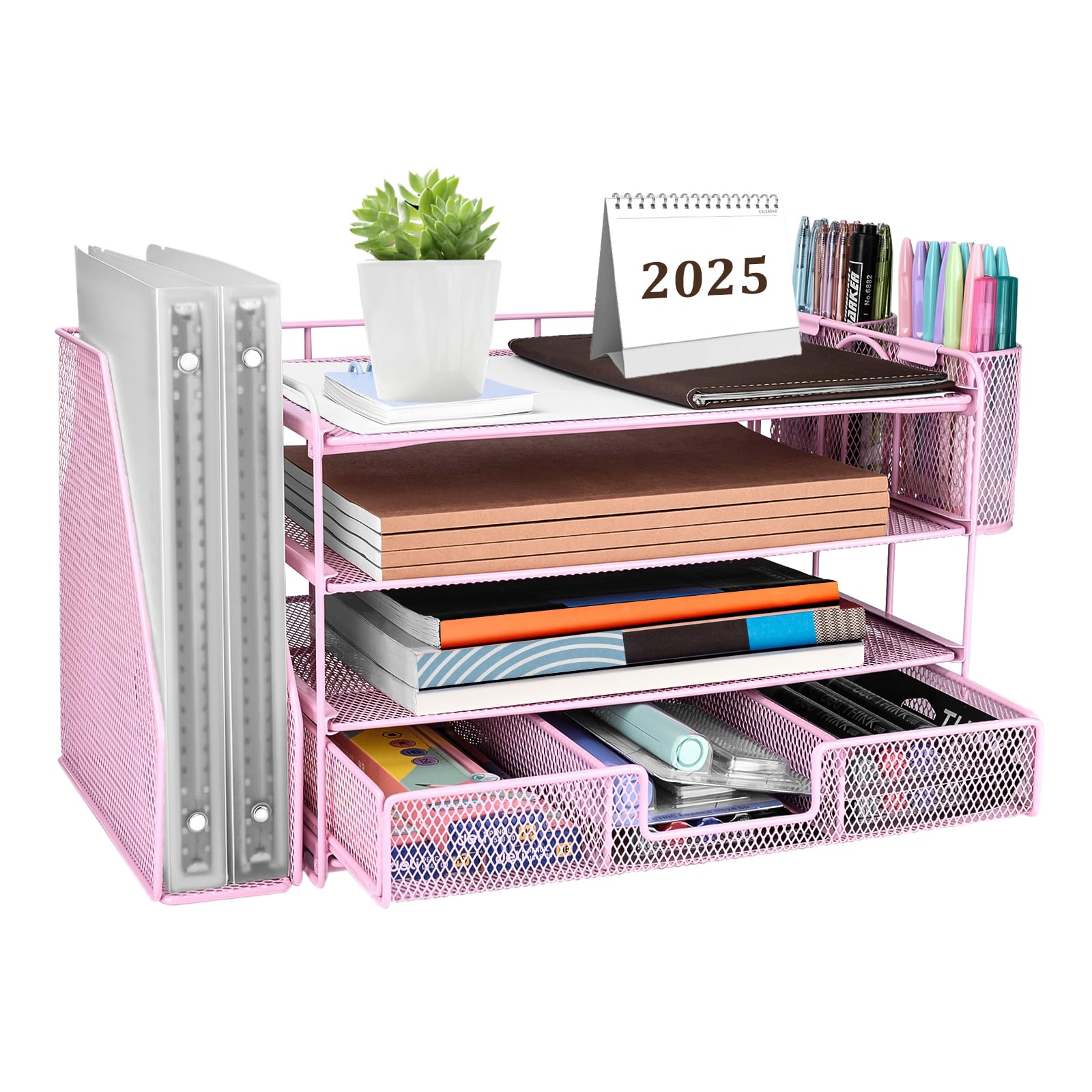 ATOMUS 4-уровневый настольный органайзер органайзер для документов с 2 подставками для ручек настольные аксессуары и органайзер для рабочего места выдвижной дизайн для офисных принадлежностей розовый 10680₽
